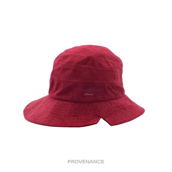 🔴 Givenchy Play Logo Notch Bucket Hat - Wine Microsuede - Picture 1 of 7